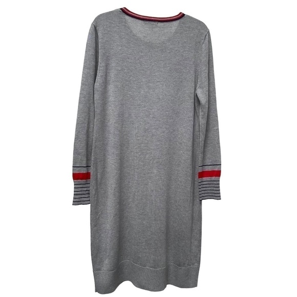 Tommy Hilfiger Embellished Heart Sweater Dress Size Large Gray Red Blue - Picture 2 of 10